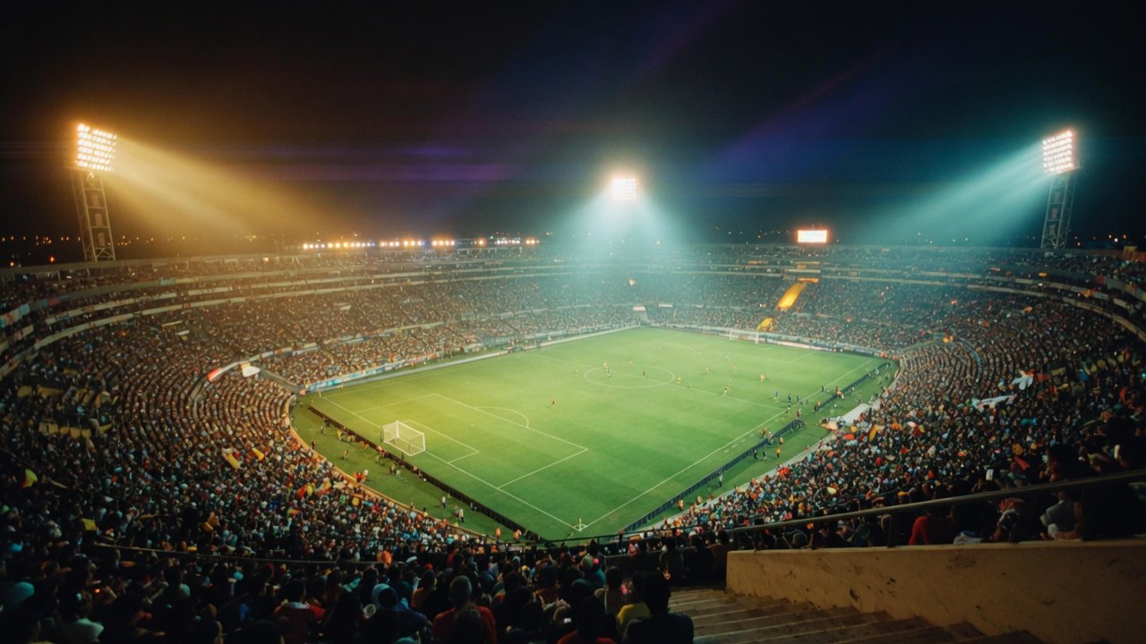 Estadio de fútbol de noche